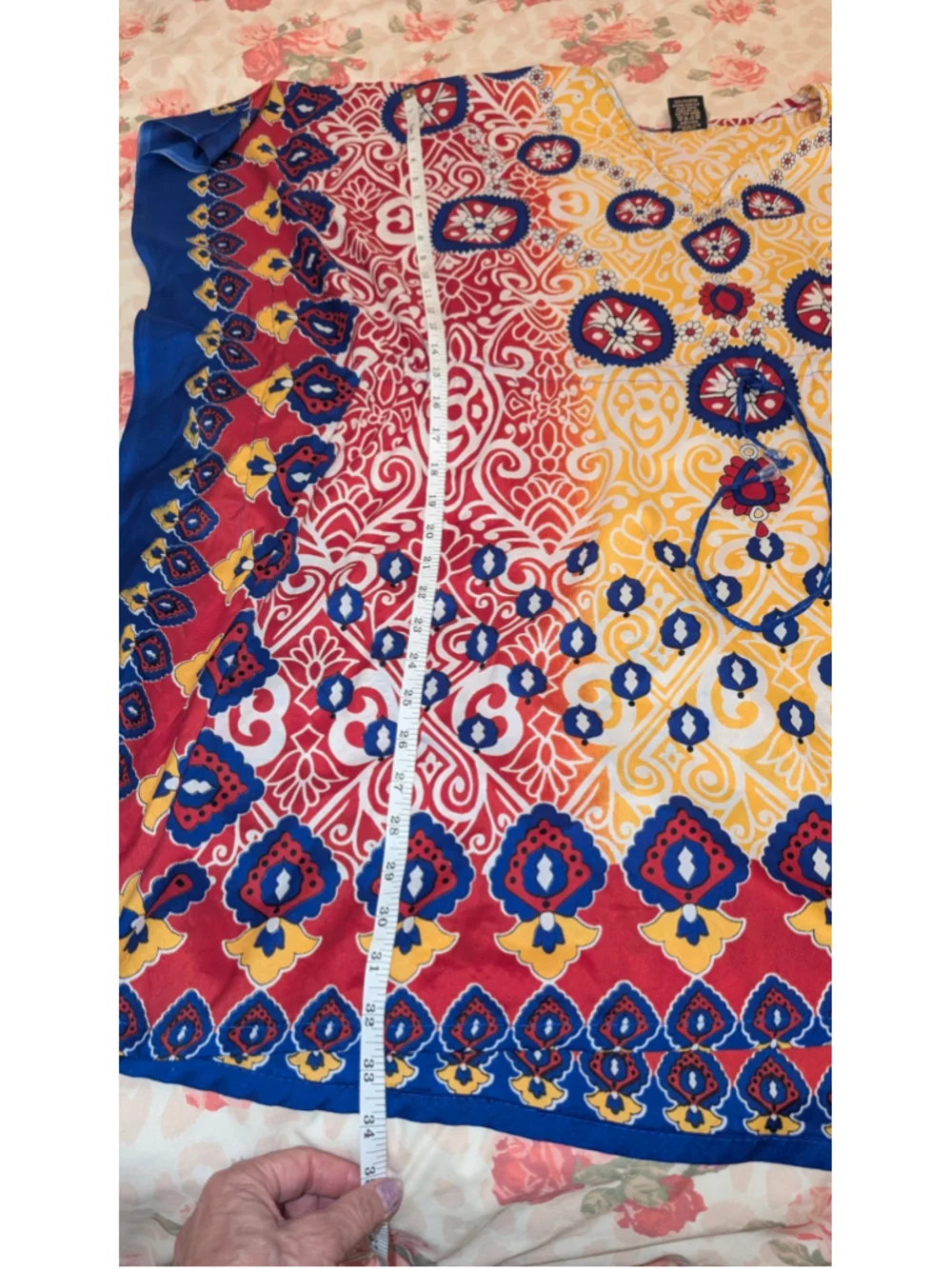Vintage California woman Yellow Red Patterned Kaftan
